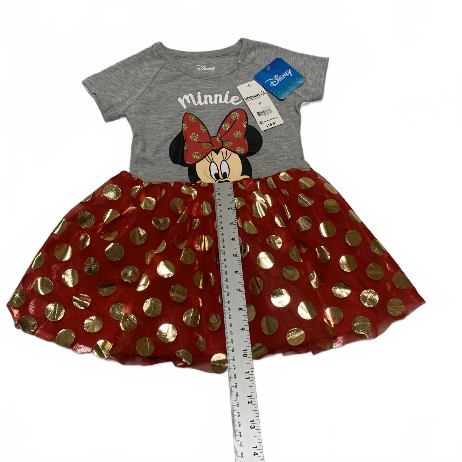 Vestido de Minnie Mouse de Disney para niña, talla 3T, falda tutú con lunares rojos y dorados