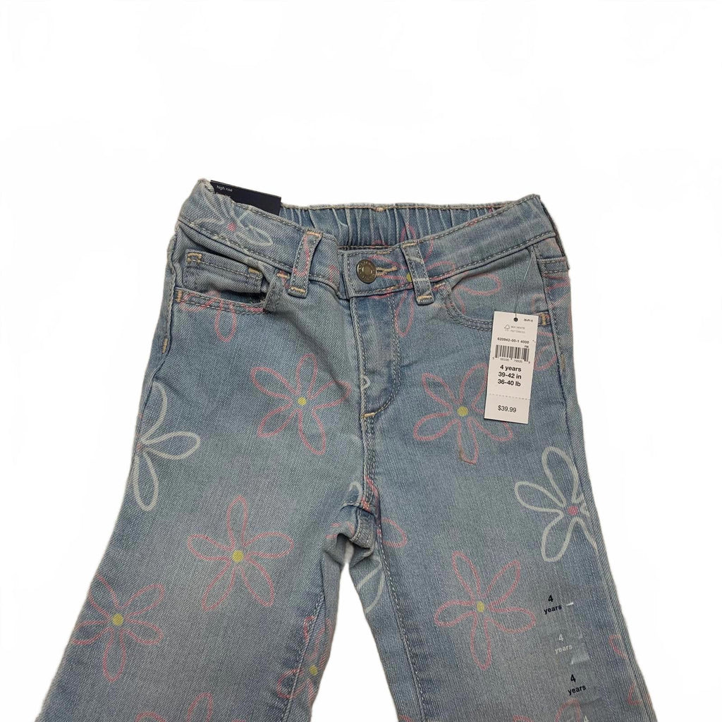 Jeans de mezclilla con estampado floral azul claro de Gap para niñas, talla 4 años, cintura elástica