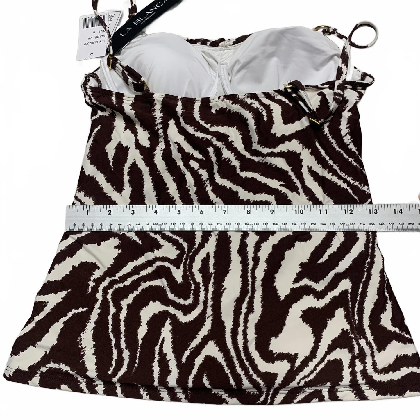 La Blanca Women's Sz 6 Zebra Brown Tan Print Tankini Top Built in Bra Support