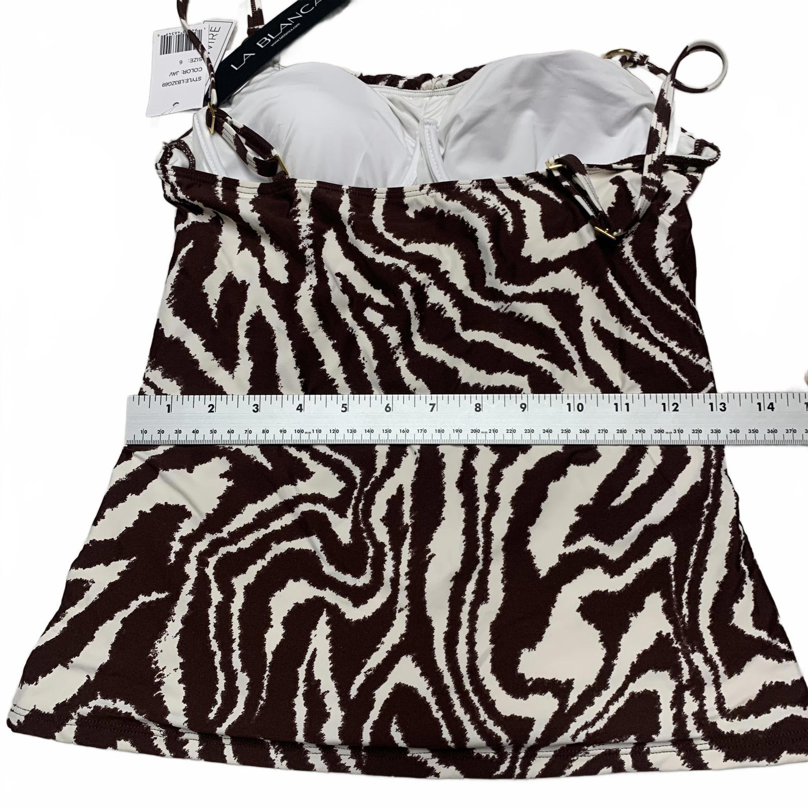 Top tankini con estampado de cebra marrón tostado para mujer La Blanca talla 6 con soporte de sujetador incorporado
