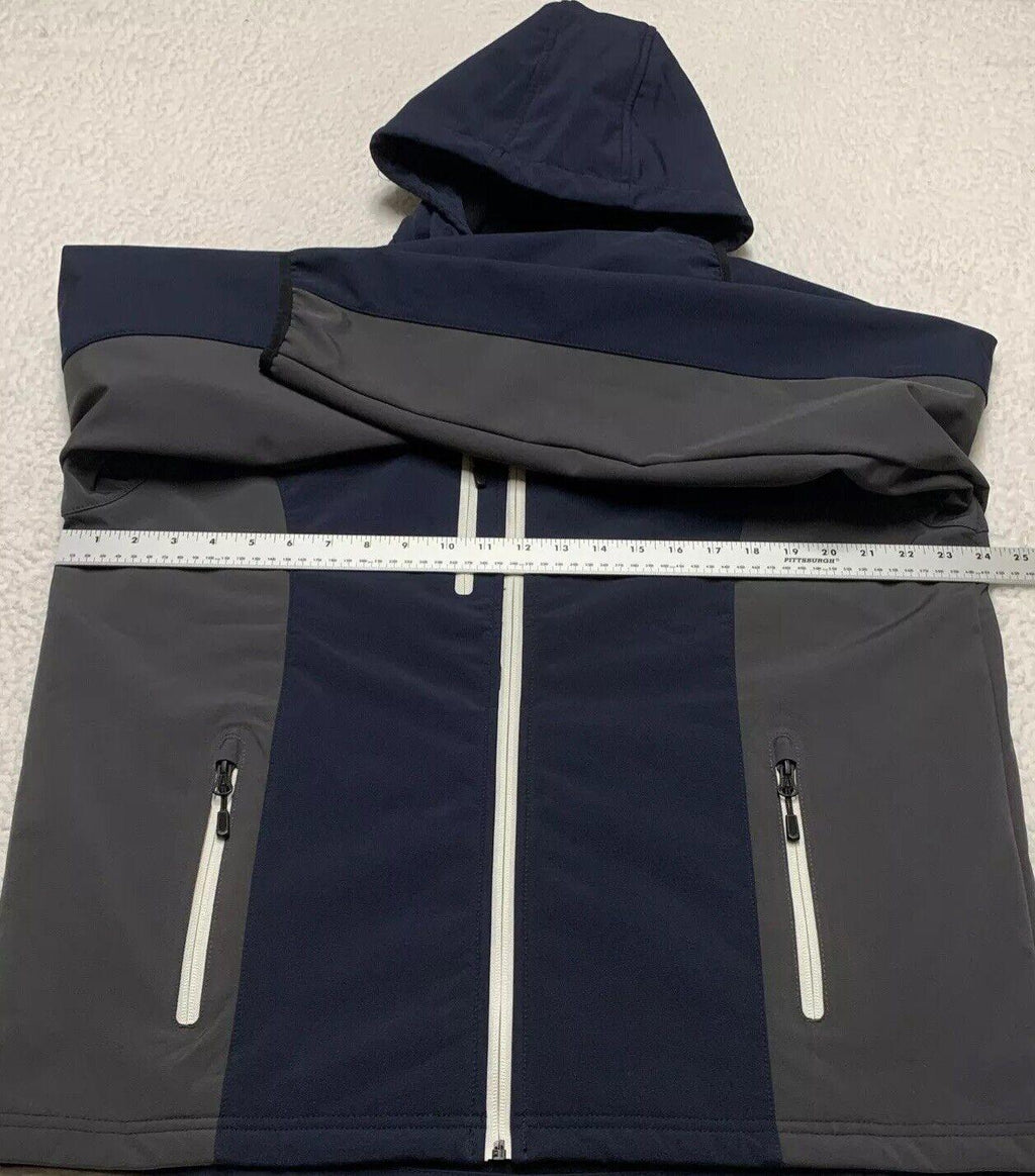 Chaqueta de golf Landway para hombre, con capucha, forro polar, cierre completo y caparazón blando, color azul marino/gris, talla mediana