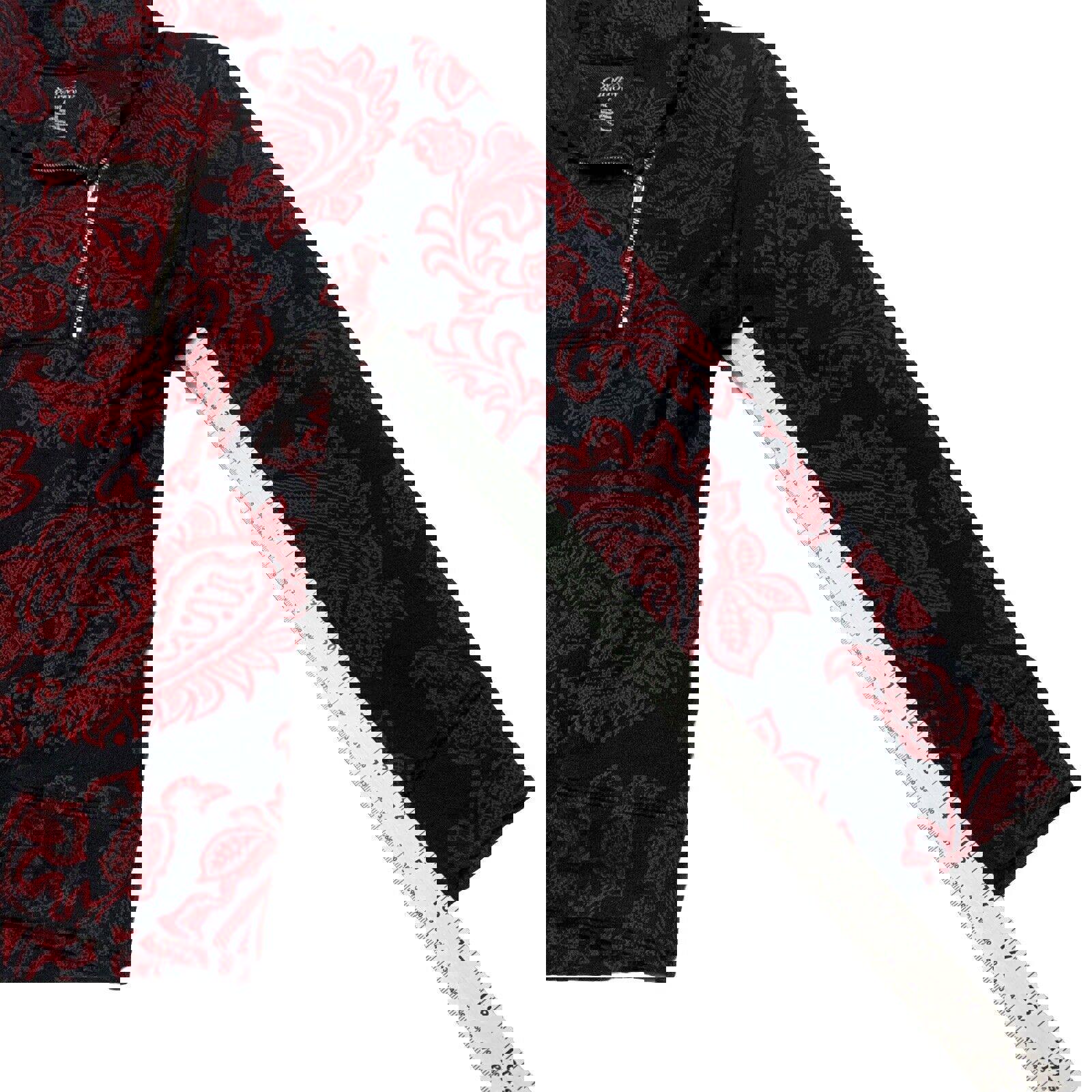 Suéter Croft &amp; Barrow para mujer, talla pequeña XL, con estampado floral de cachemira en rojo y negro, con cremallera y manga larga