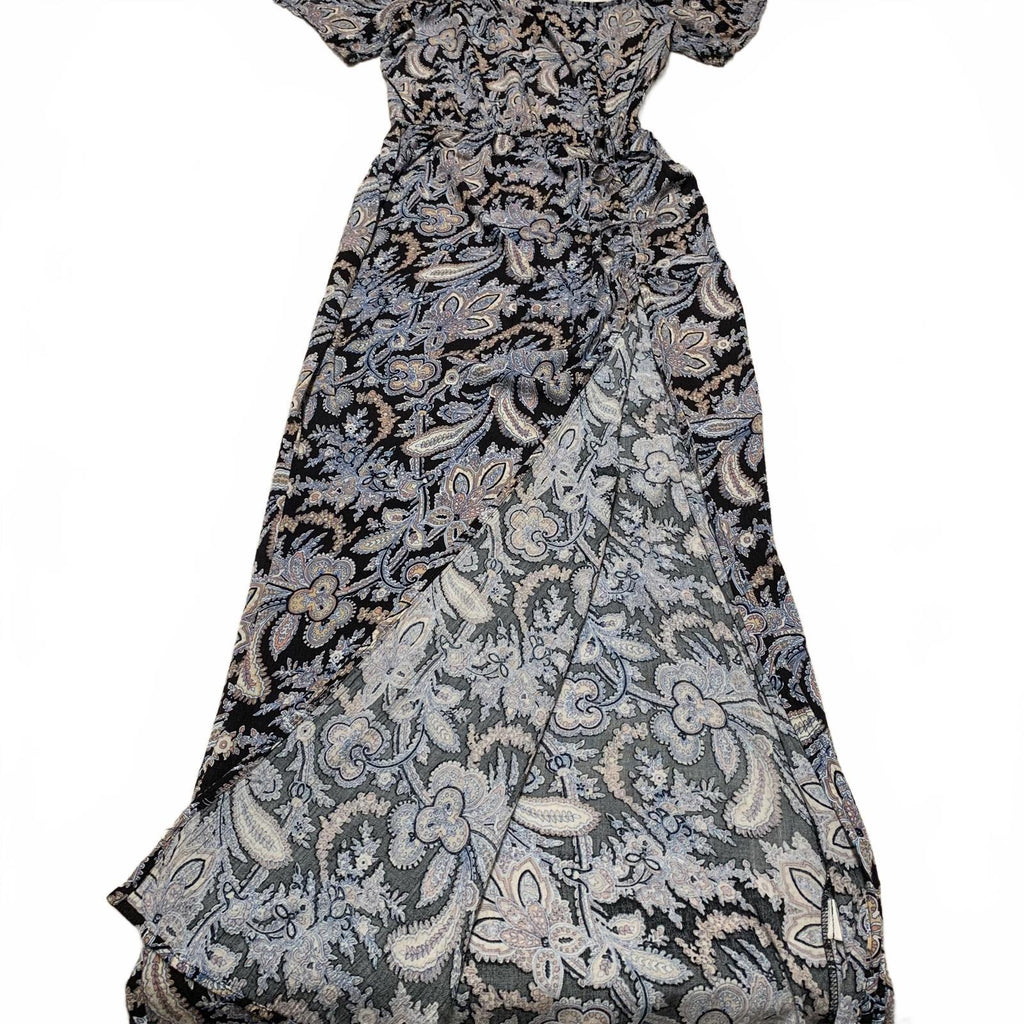 Vestido largo con estampado floral de rayón de manga corta para mujer, talla M, color aguamarina