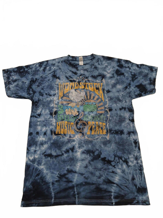 M&O Gold Unisex Sz M Blue Woodstock Tie-Dye T-Shirt Music & Peace Cotton