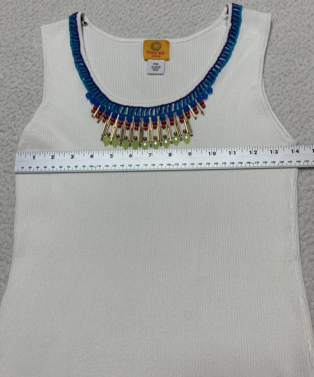 Ruby Rd. Camiseta sin mangas de punto acanalado blanco para mujer, talla XL, escote decorativo