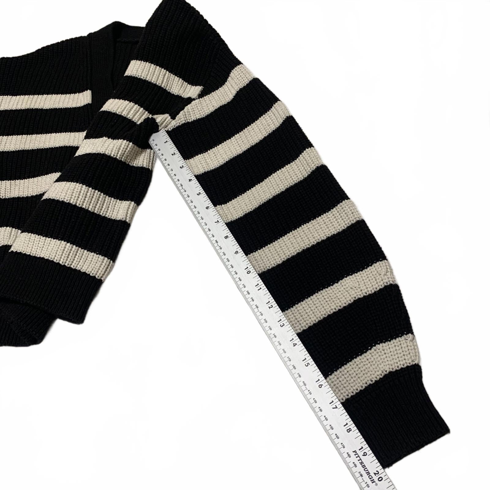 H&M Women's Size XS Black White Striped Knit Cardigan Sweater Button Front