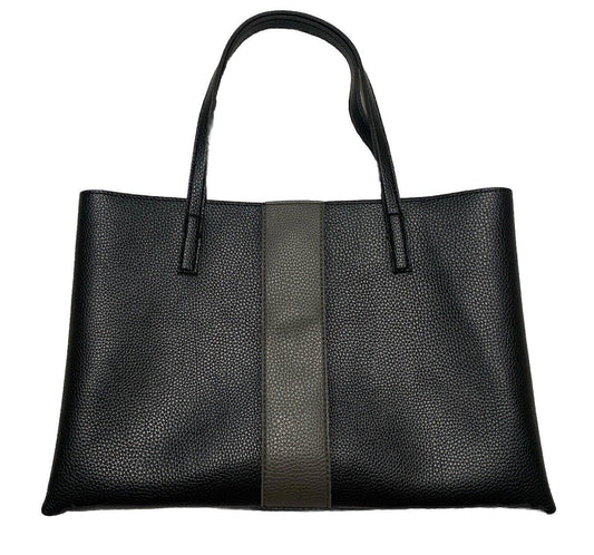 Vince Camuto Women’s Black Gray Stripe Pebbled Soft Vegan Leather Tote Bag