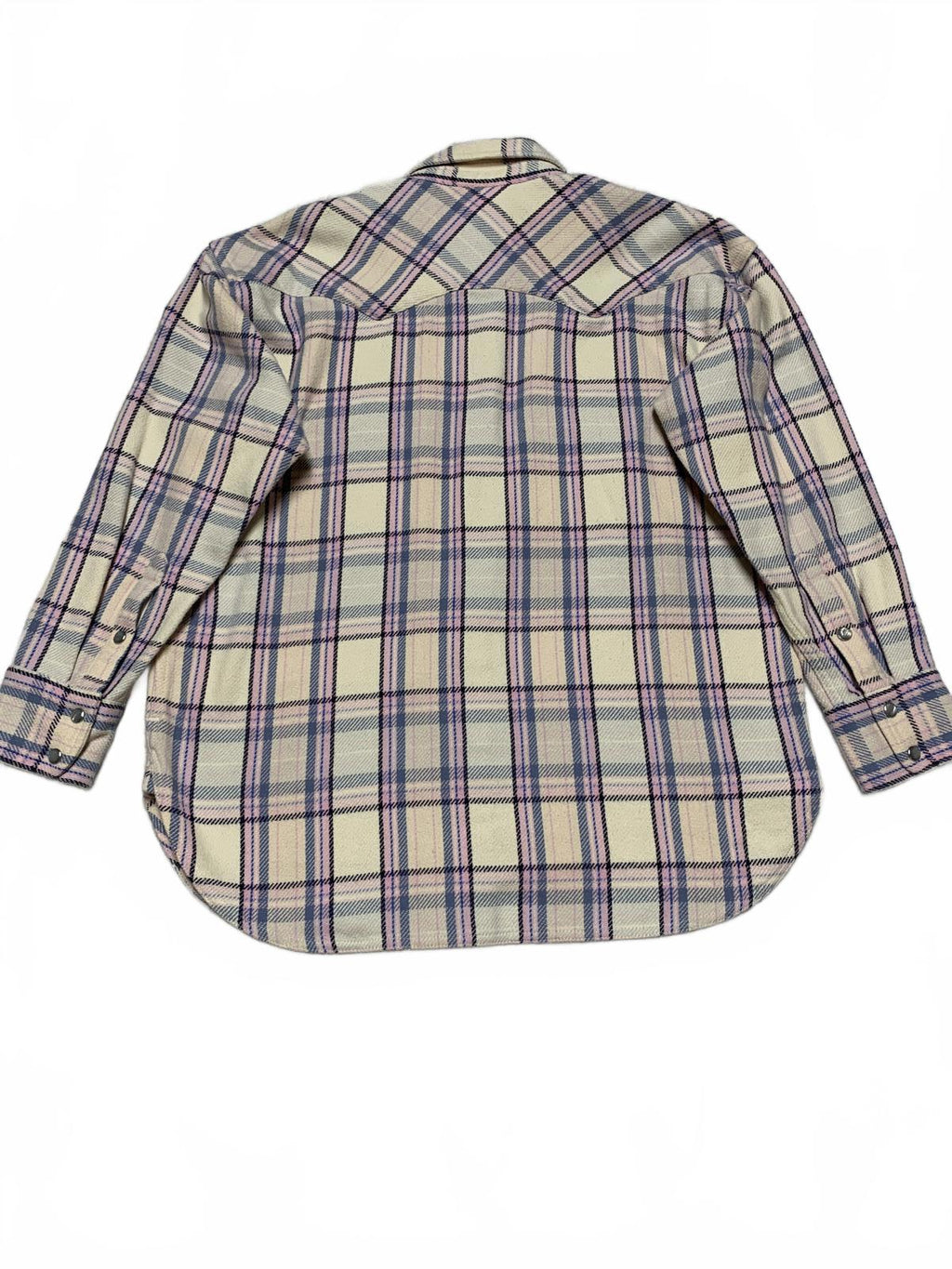 Camisa de franela para mujer J. Crew, talla 4, color lavanda, cuadros pastel, algodón con broches de perlas