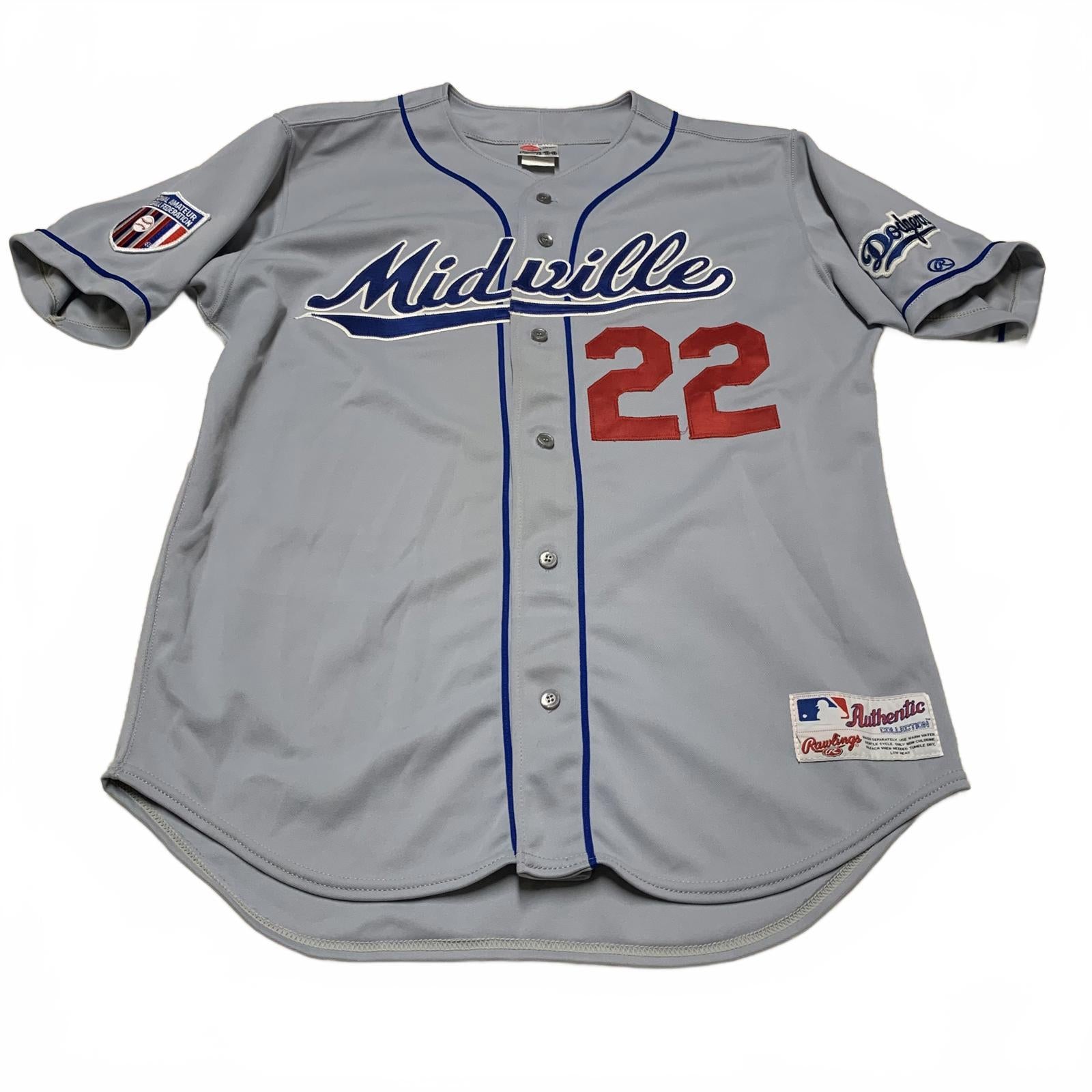 Camiseta de béisbol vintage de los años 80 y 90 de Rawlings Midville #22 de los Dodgers, para hombre, talla 44, gris