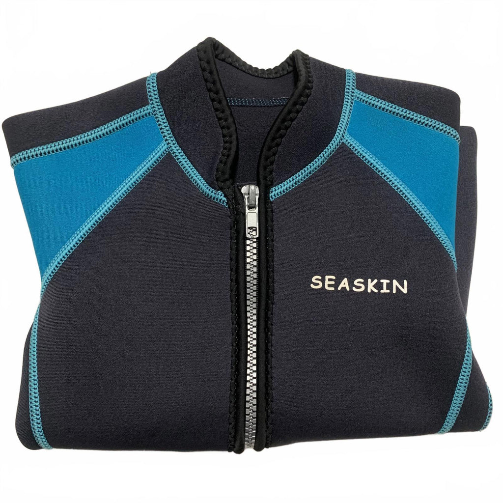 Traje de baño unisex Seaskin para niños, talla 3, color negro y verde azulado, de manga corta