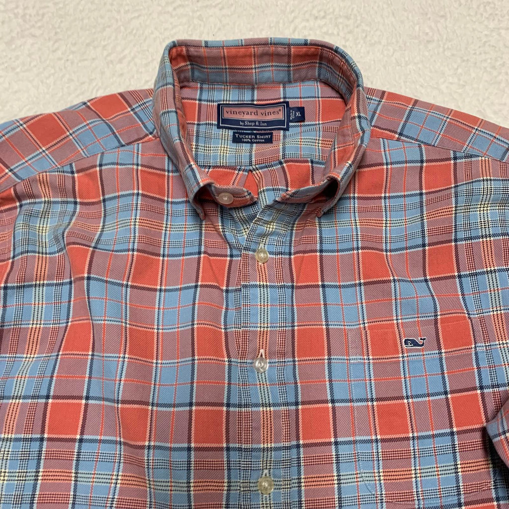 Camisa con botones a cuadros azul y naranja XL para hombre de Vineyard Vines