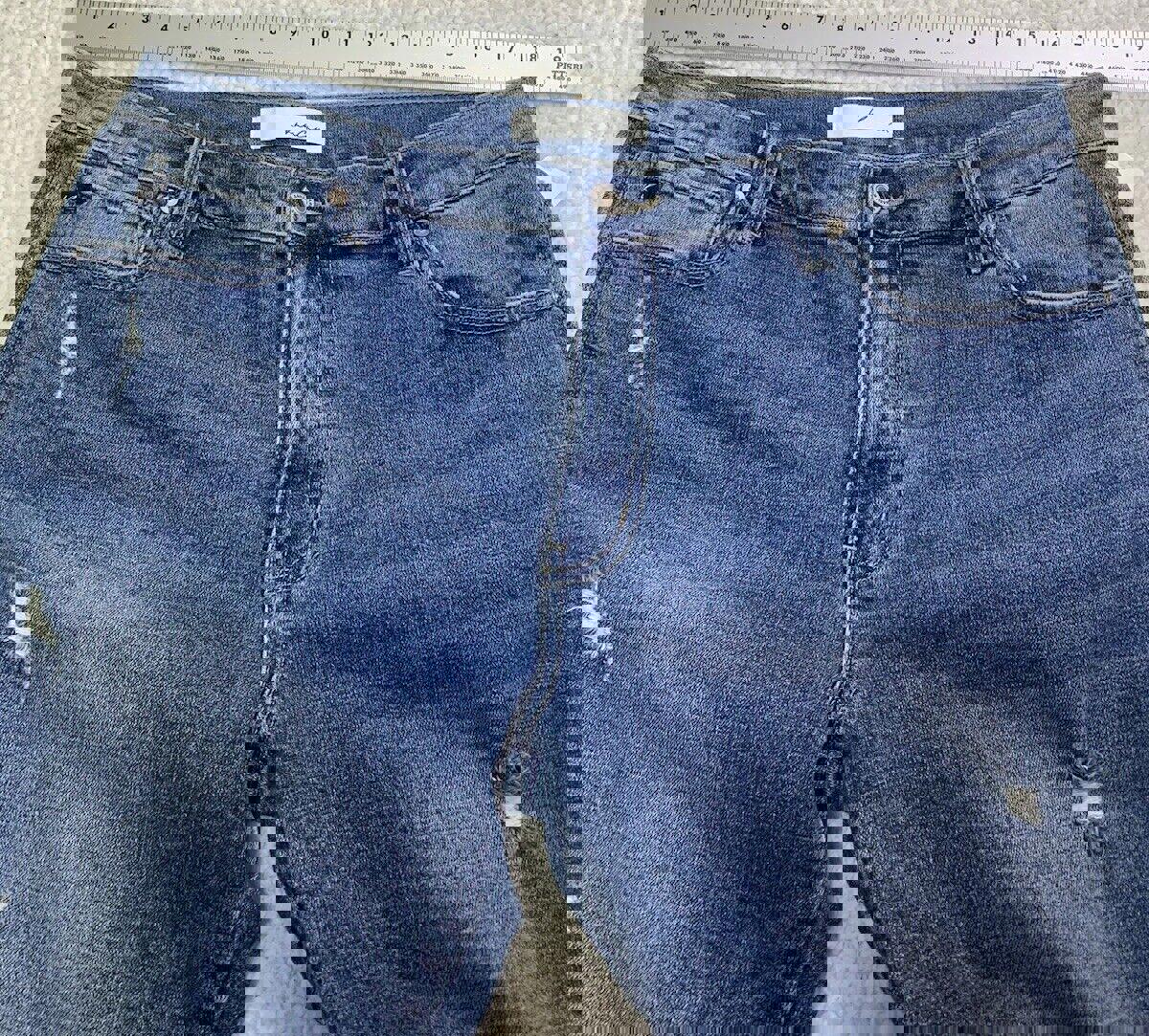 Jeans Kancan para mujer, talla 13.30, azul, desgastado, pierna recta