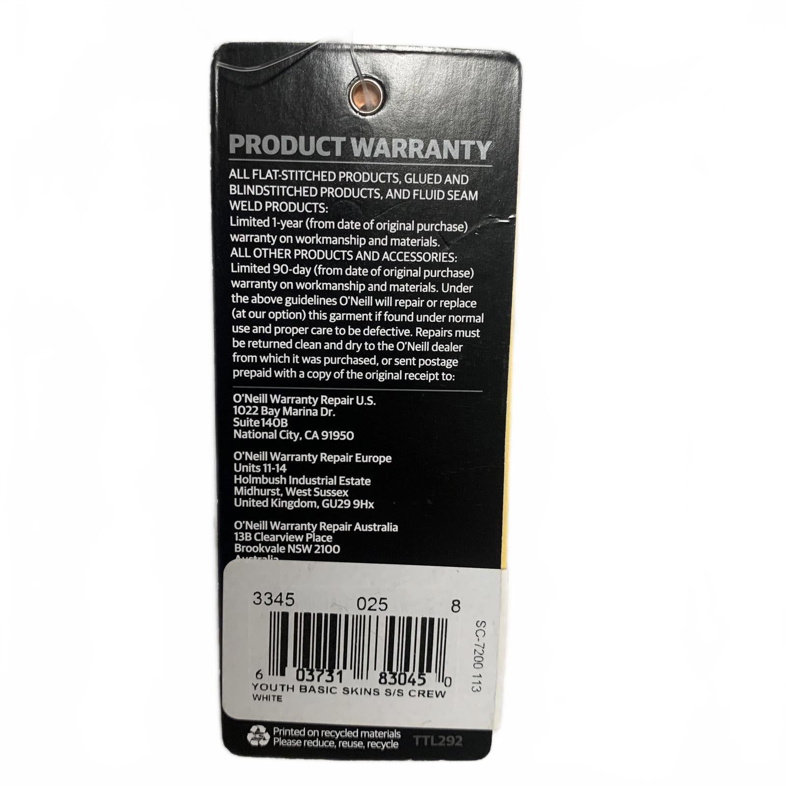 Traje de baño O'Neill Performance Fit para niños, talla 8, color blanco, con protección solar y contra erupciones UV