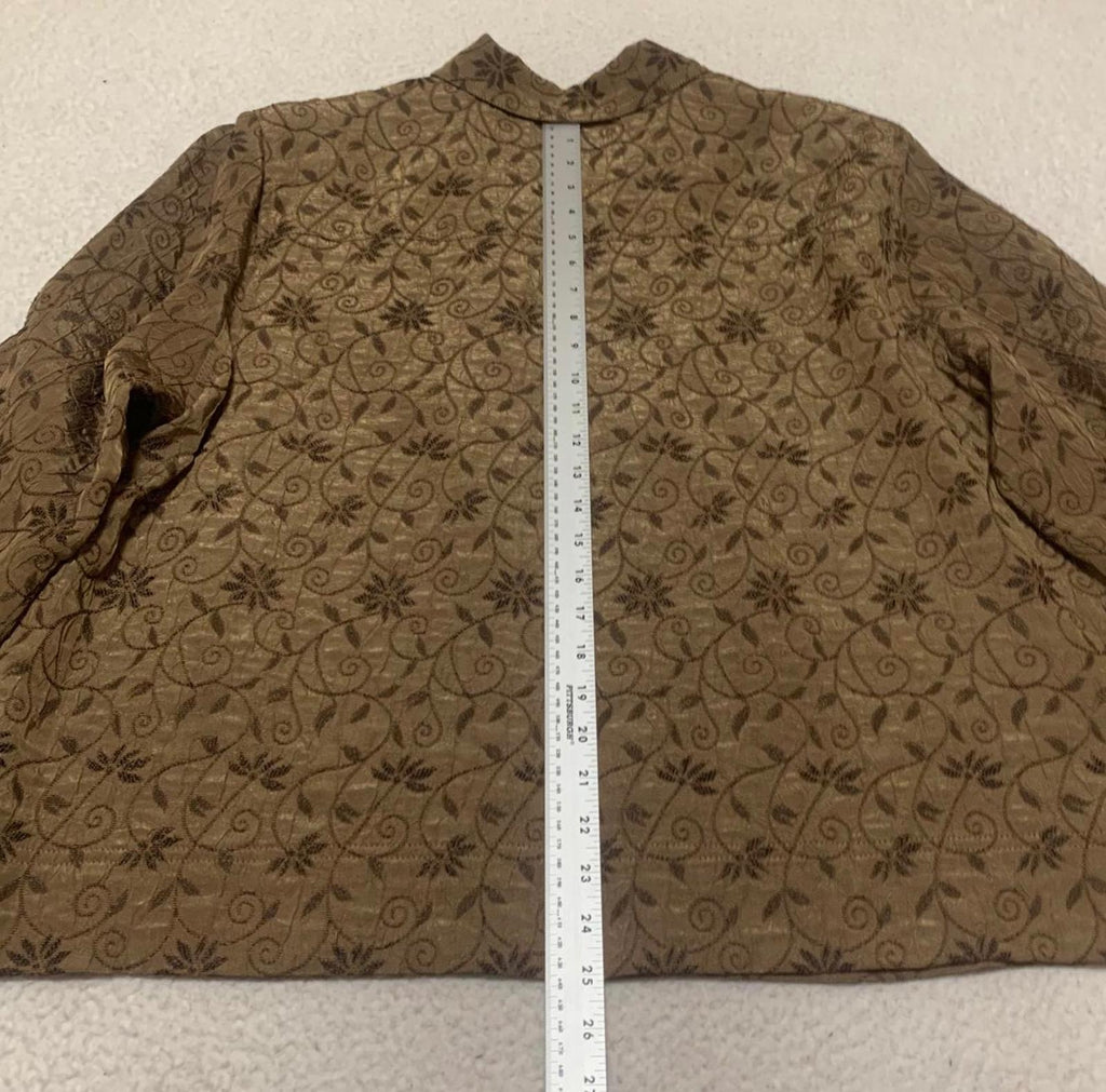 Blusa de jacquard floral metalizada para mujer, talla 2X, color marrón, manga 3/4, de Erin By Erin London