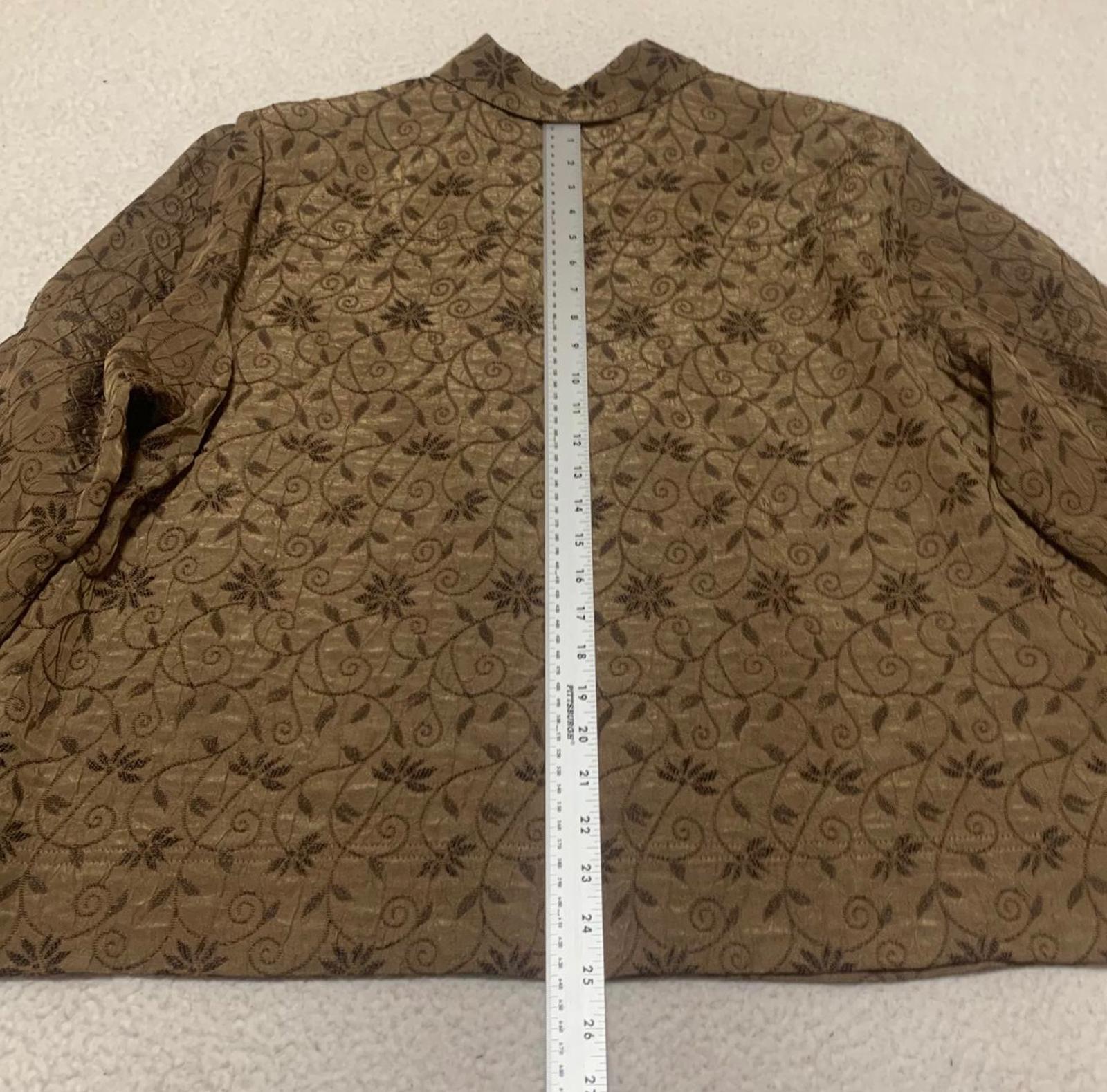 Blusa de jacquard floral metalizada para mujer, talla 2X, color marrón, manga 3/4, de Erin By Erin London