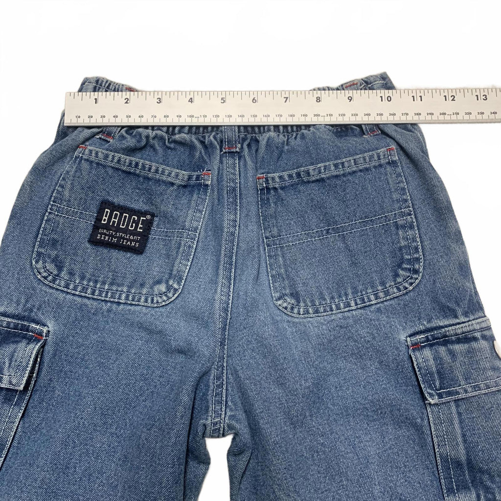 Pantalones vaqueros Badge Boys talla 6, pantalones cortos cargo de mezclilla elásticos azules de algodón W21