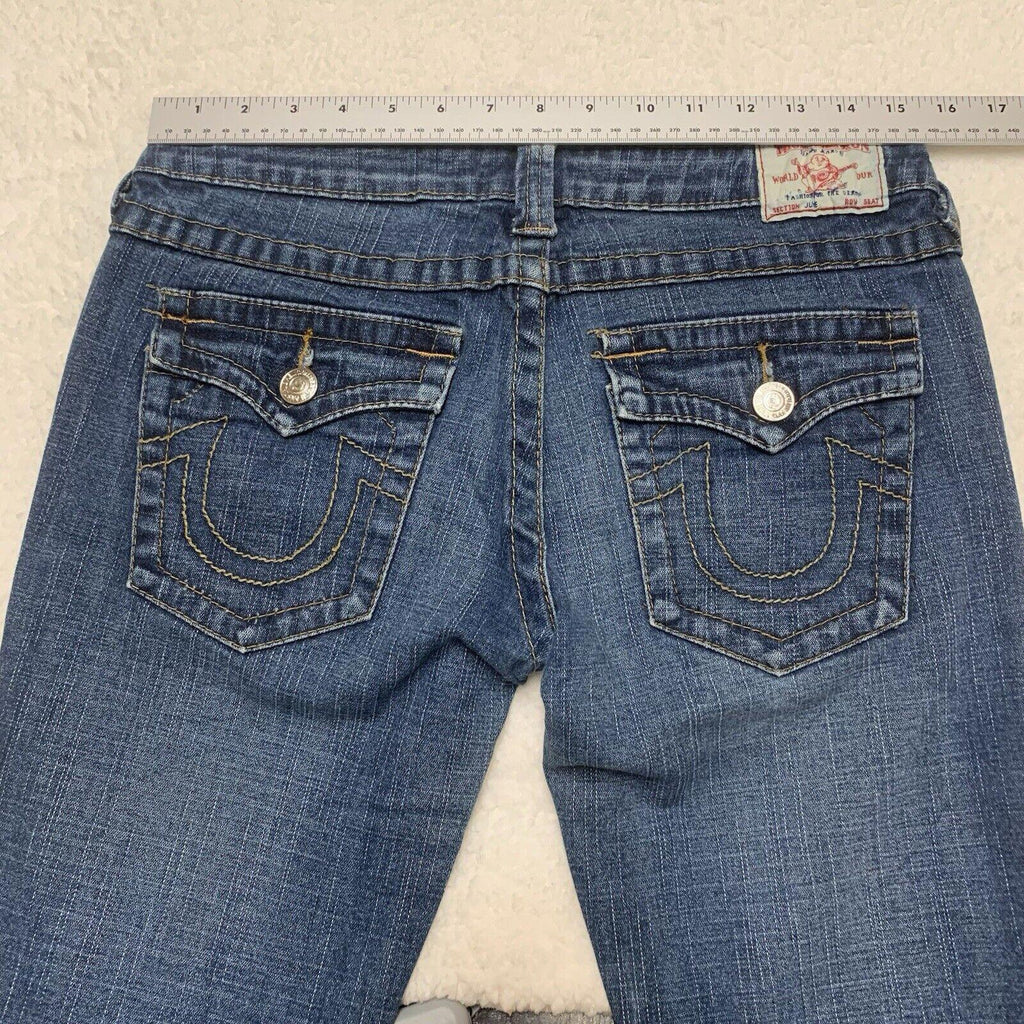 Vaqueros ajustados True Religion para mujer, talla 29, con solapa trasera azul
