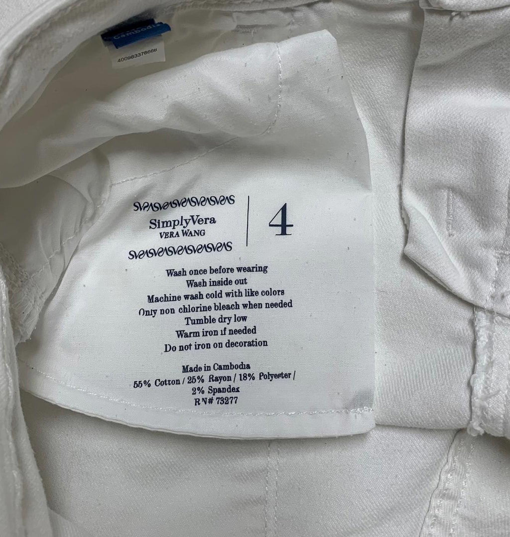 Pantalones capri blancos Simply Vera Vera Wang para mujer, talla 4