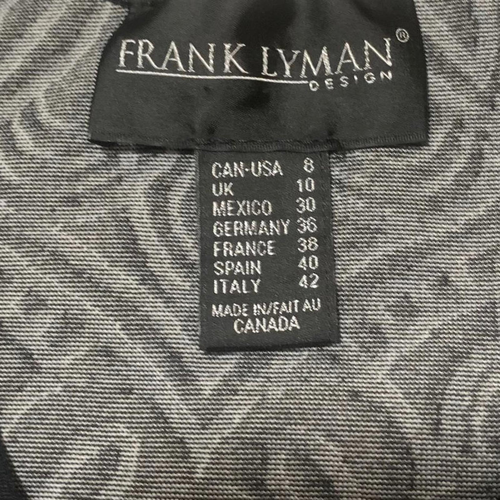 Vestido sin mangas estampado en blanco y negro de Frank Lyman para mujer, talla 8
