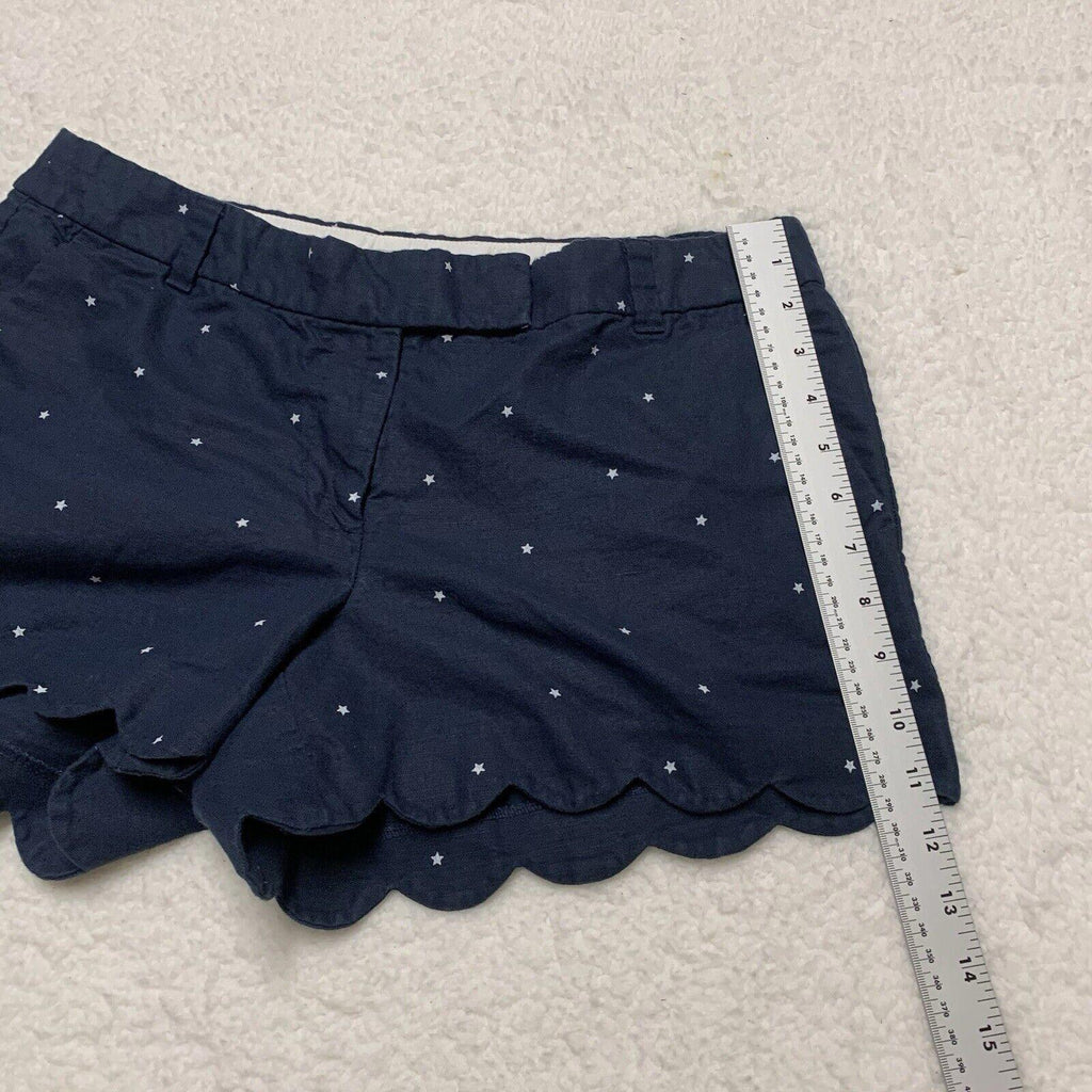 Pantalones cortos de lino y algodón con dobladillo festoneado de J Crew, talla 10, estampado de estrellas en azul marino y blanco