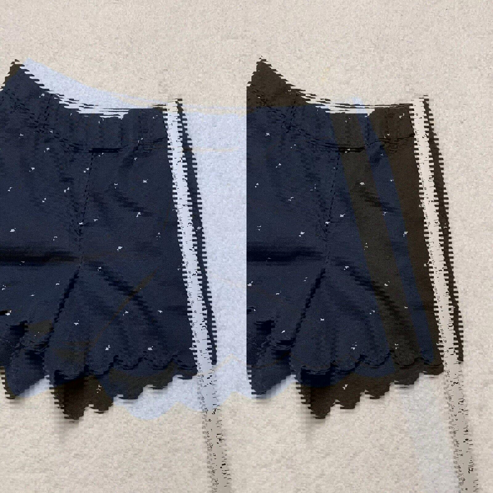 Pantalones cortos de lino y algodón con dobladillo festoneado de J Crew, talla 10, estampado de estrellas en azul marino y blanco