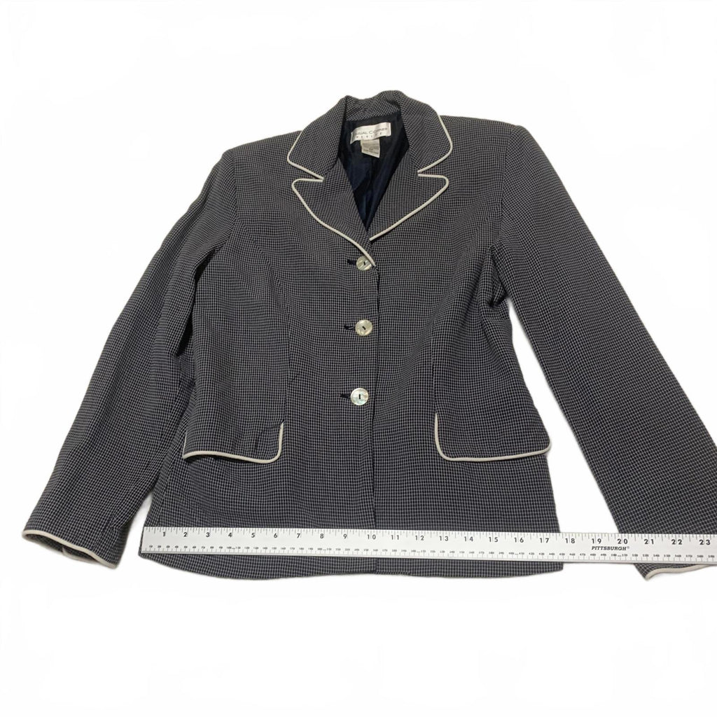 Vintage Casual Corner Petite Women's 8P Navy Blazer Piped Trim Button Jacket