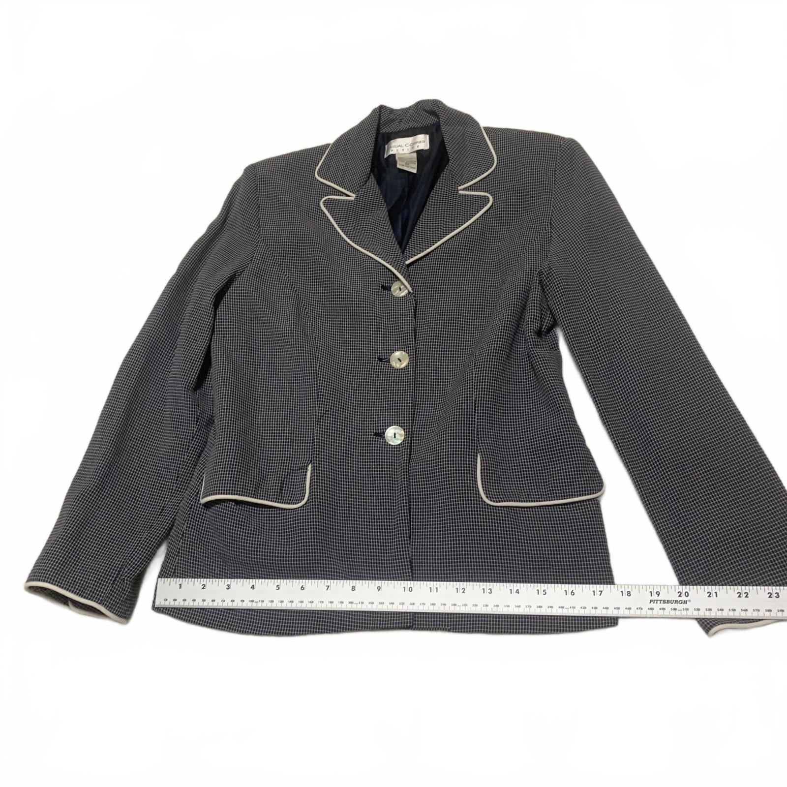 Vintage Casual Corner Petite Women's 8P Navy Blazer Piped Trim Button Jacket