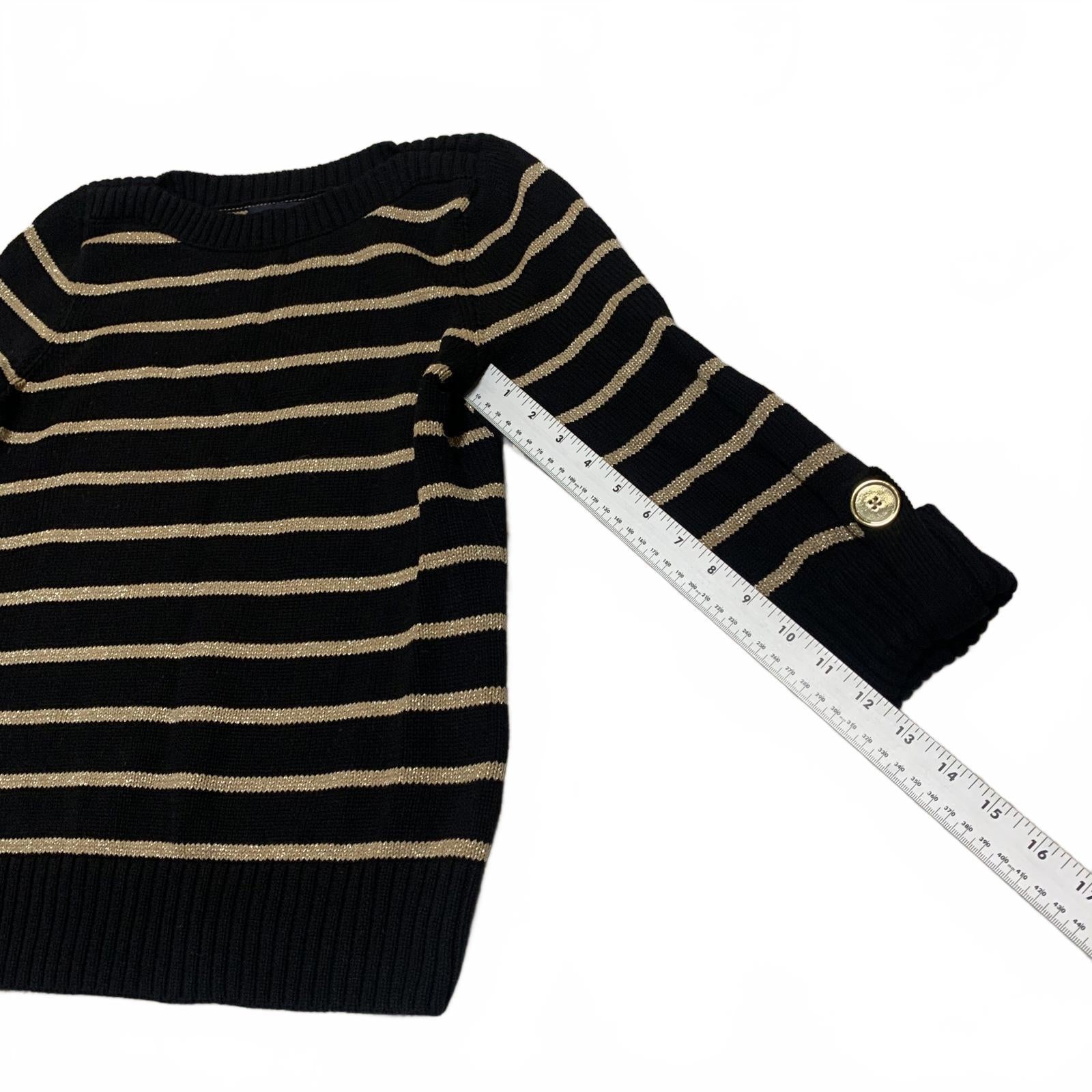 Suéter de rayas beige y negro con mangas con puños de Jones New York para mujer, talla pequeña M