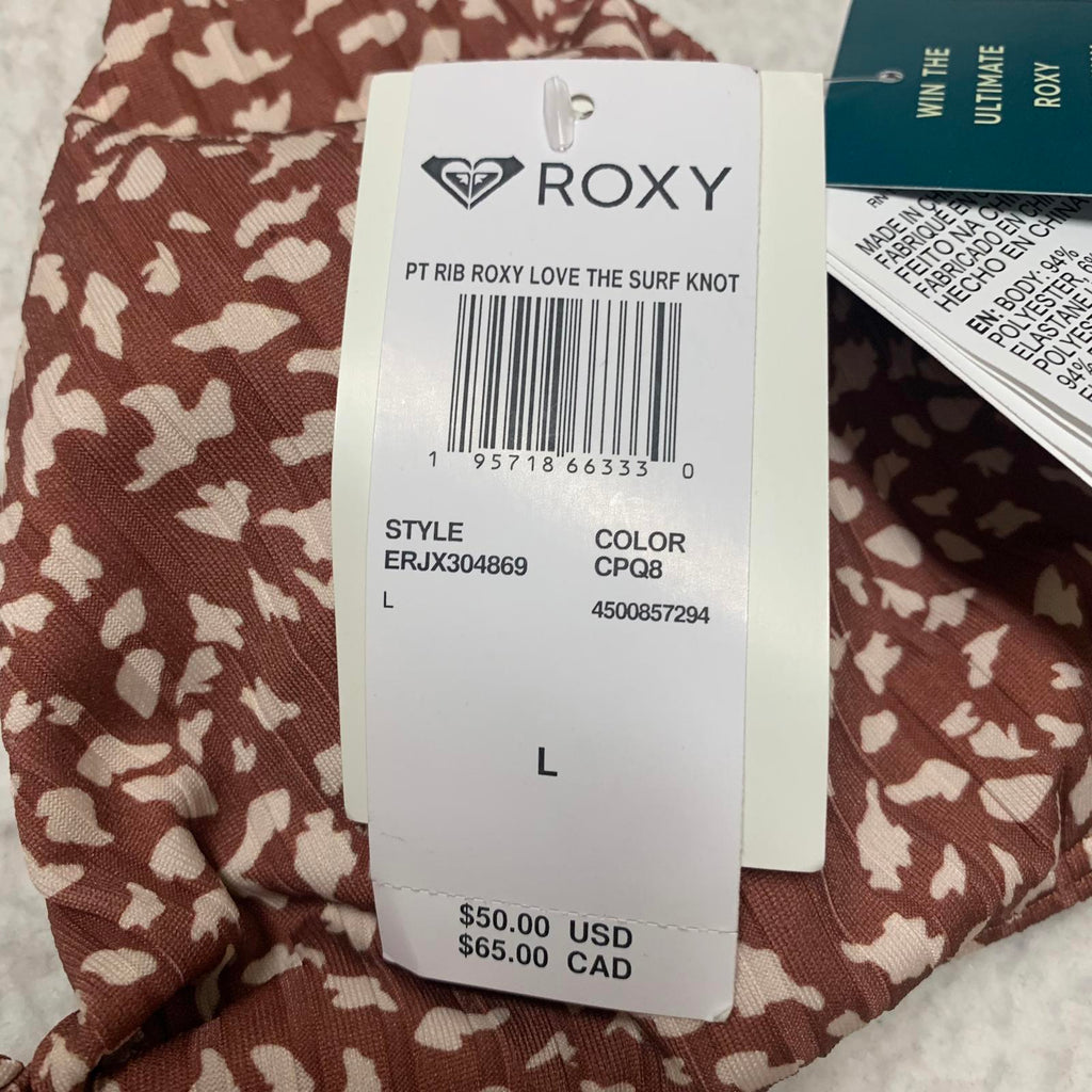 Top de bikini Roxy Love the Surf Knot para mujer, talla L, estampado marrón