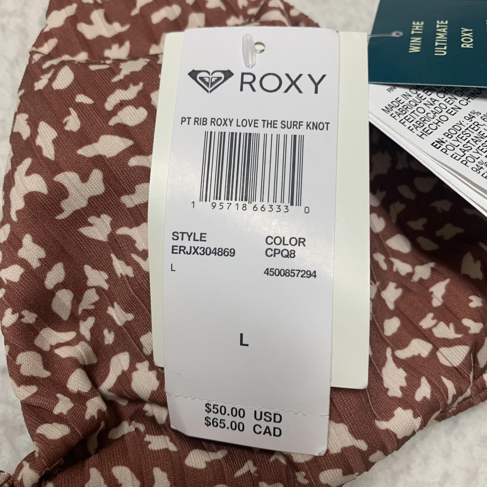 Top de bikini Roxy Love the Surf Knot para mujer, talla L, estampado marrón