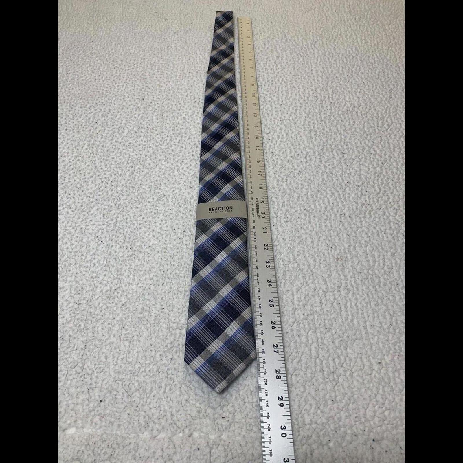 Kenneth Cole Reaction Blue Plaid Necktie Silk Tie