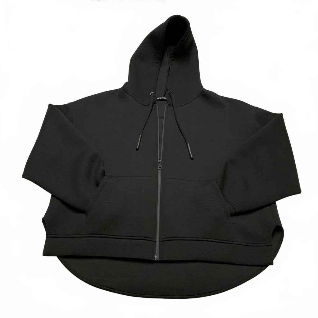 Sudadera con capucha y cremallera negra informal para mujer, talla grande, de ZARA