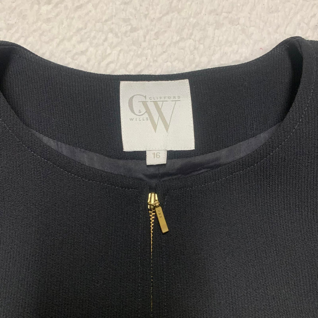 Chaqueta blazer negra con cremallera Clifford &amp; Wills de los años 90, talla 16, para mujer, VTG