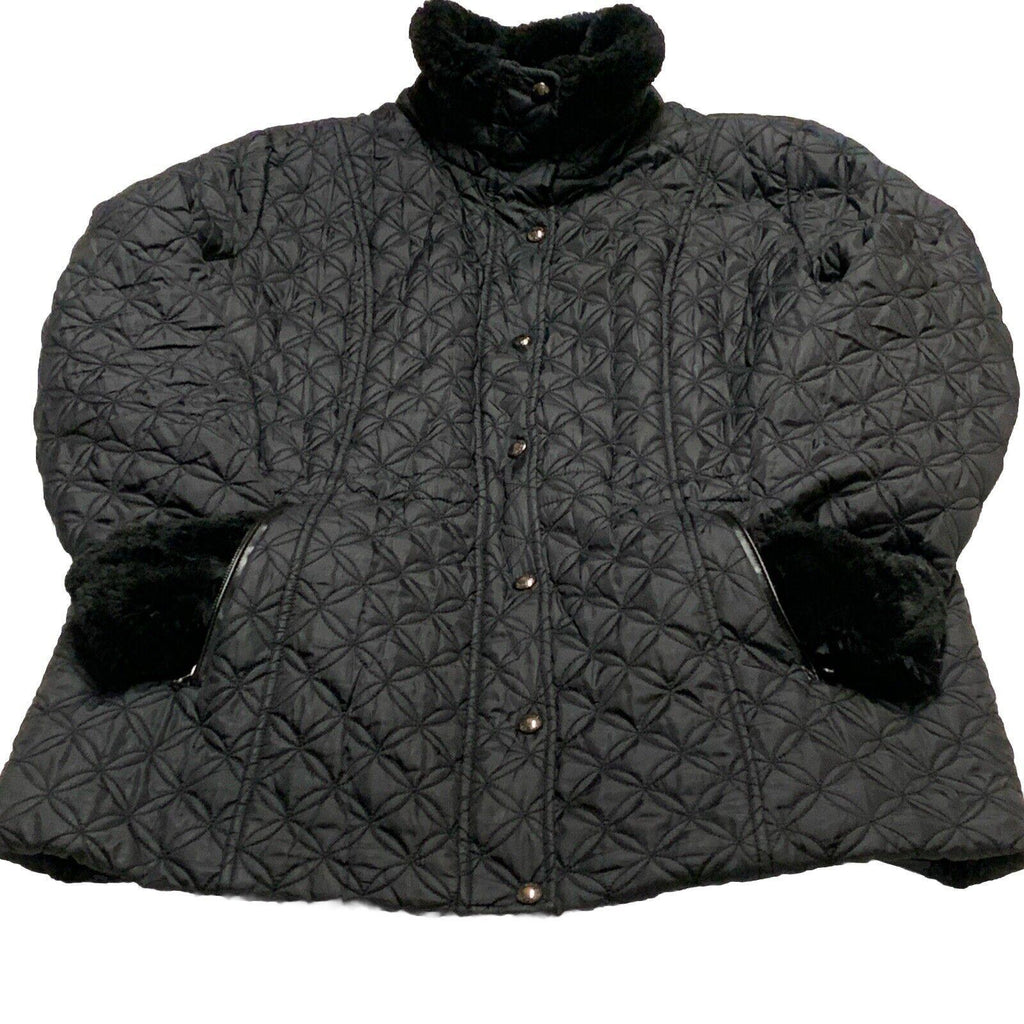 MARC New York Andrew Marc Abrigo acolchado de invierno negro de piel sintética XL para mujer