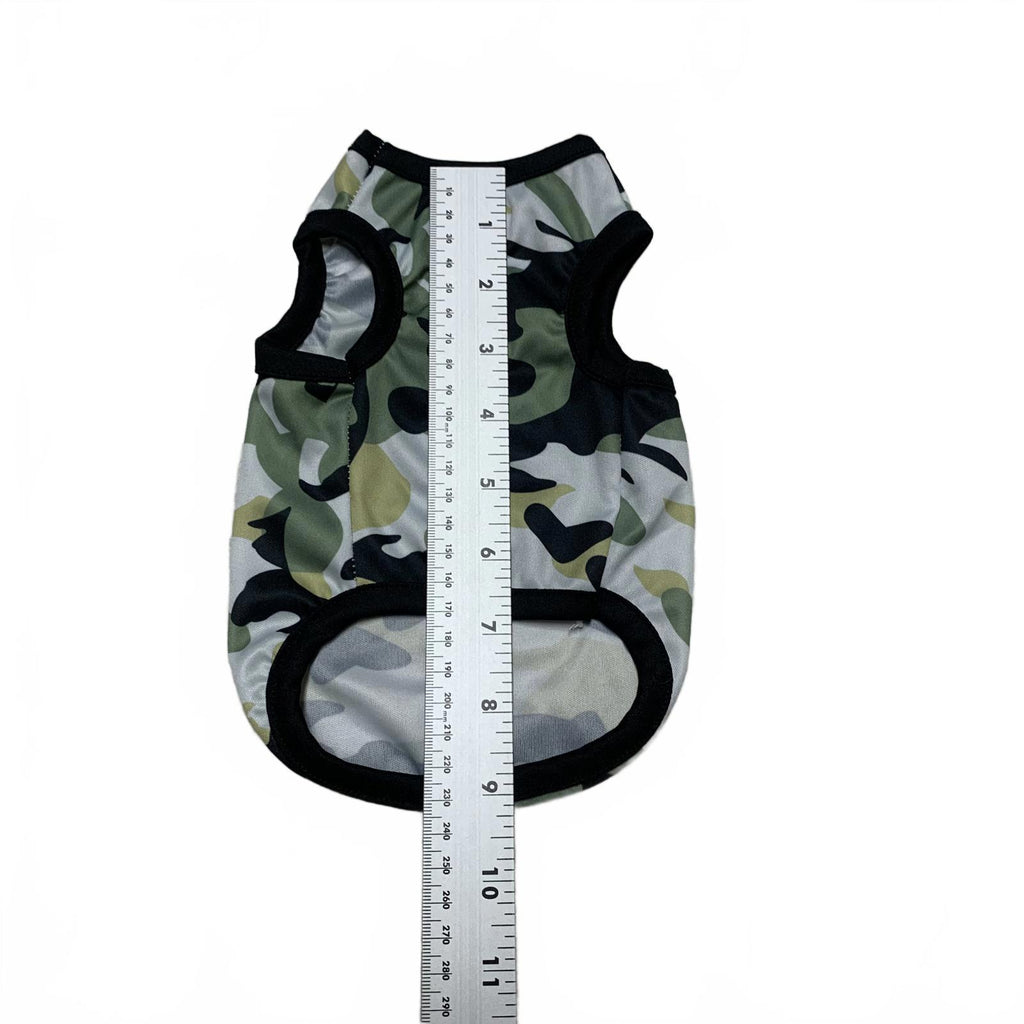 Paquete de dos camisetas para perros pequeñas, negras, de seguridad y camuflaje