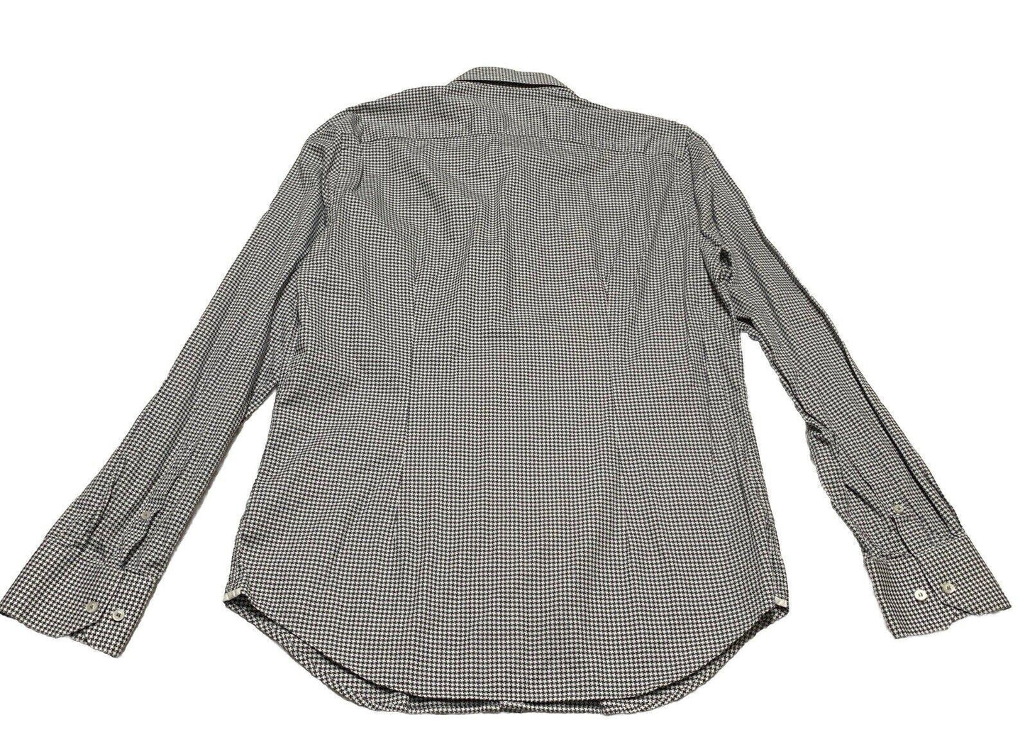 Saks Fifth Avenue Men Shirt 16 1/2 Gray Houndstooth Print Long Sleeve Button Up