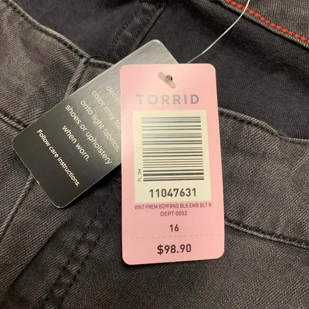 Vaqueros boyfriend con bordado floral negro Torrid Premium para mujer, talla 16R