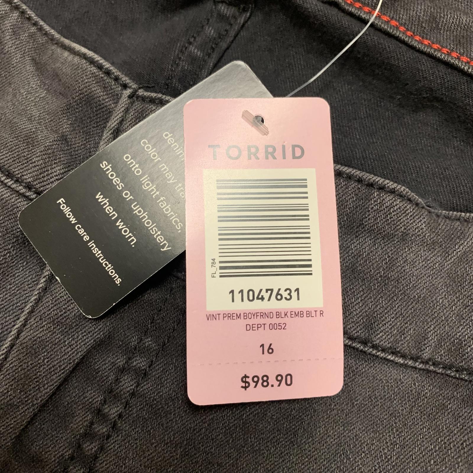 Vaqueros boyfriend con bordado floral negro Torrid Premium para mujer, talla 16R