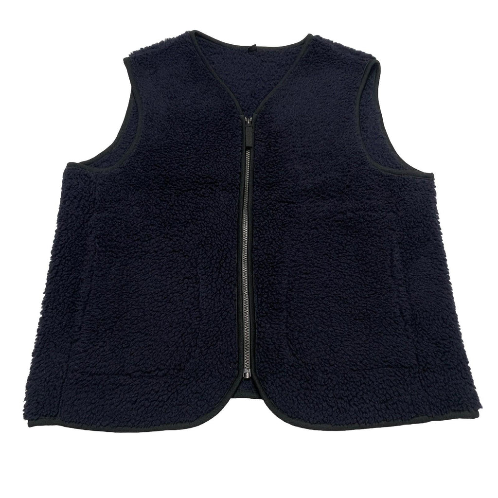 Chaleco pequeño azul marino UNIQLO para mujer, chaqueta de forro polar con cuello en V y cremallera completa, de imitación sherpa