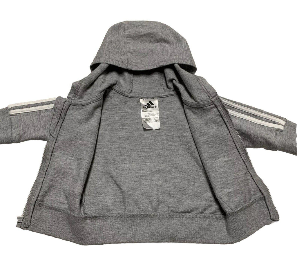 Sudadera con capucha y cremallera completa de Adidas para bebé, talla 3 meses, color gris jaspeado