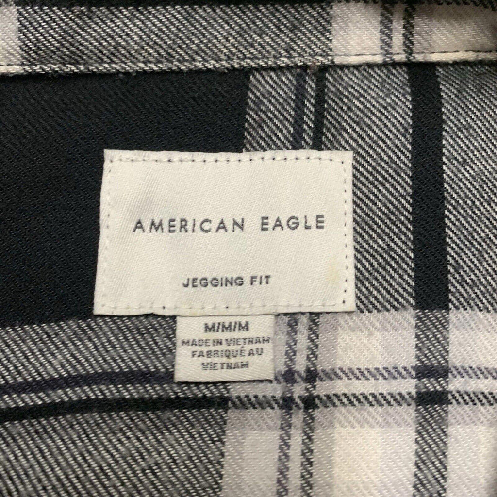Túnica de franela a cuadros American Eagle, talla pequeña, negra, blanca, con pinzas, jegging, talla M