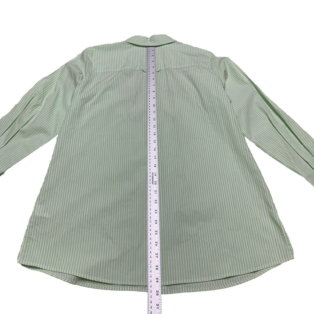 Camisa de botones a rayas verdes con bordado floral para mujer, talla S de Quacker Factory