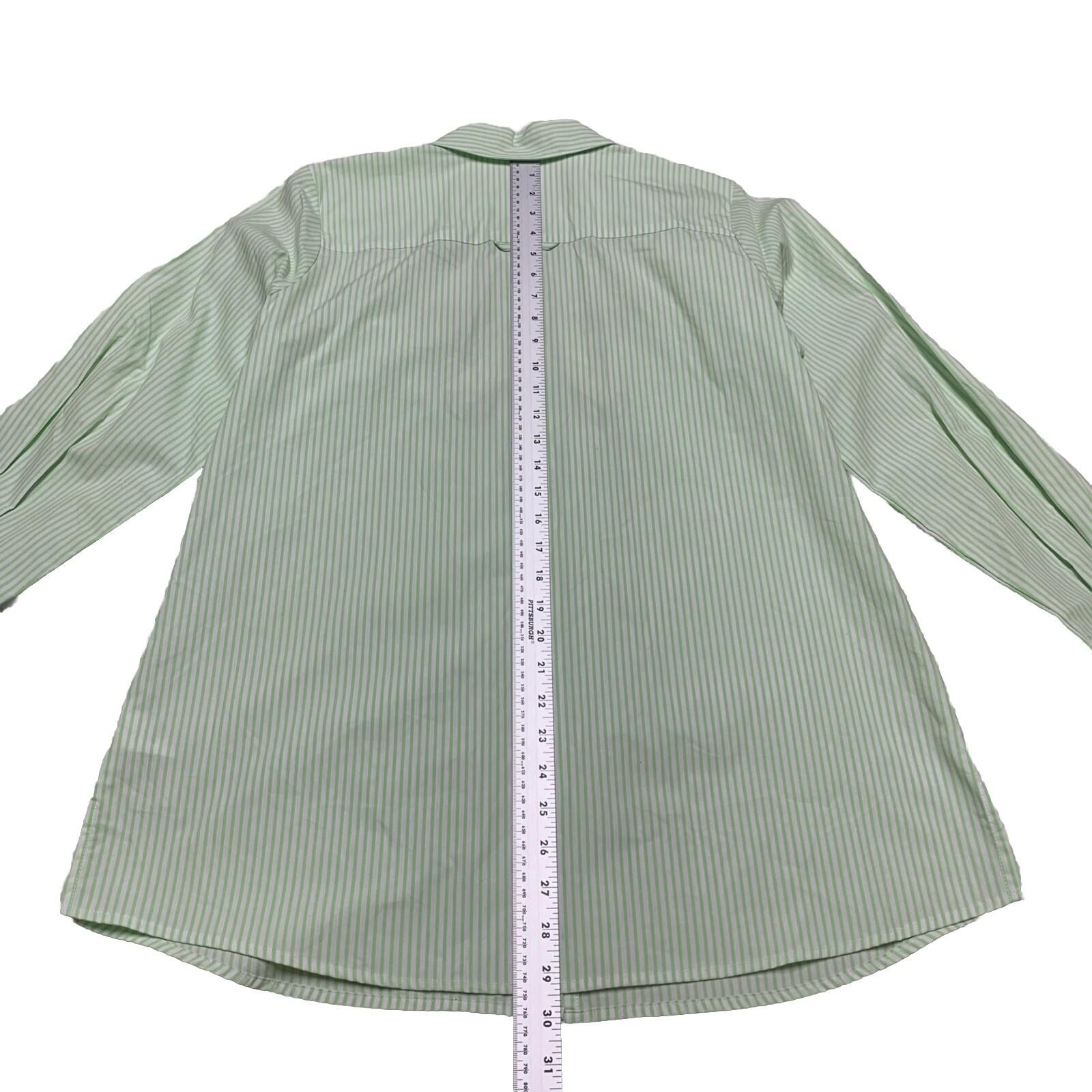Camisa de botones a rayas verdes con bordado floral para mujer, talla S de Quacker Factory