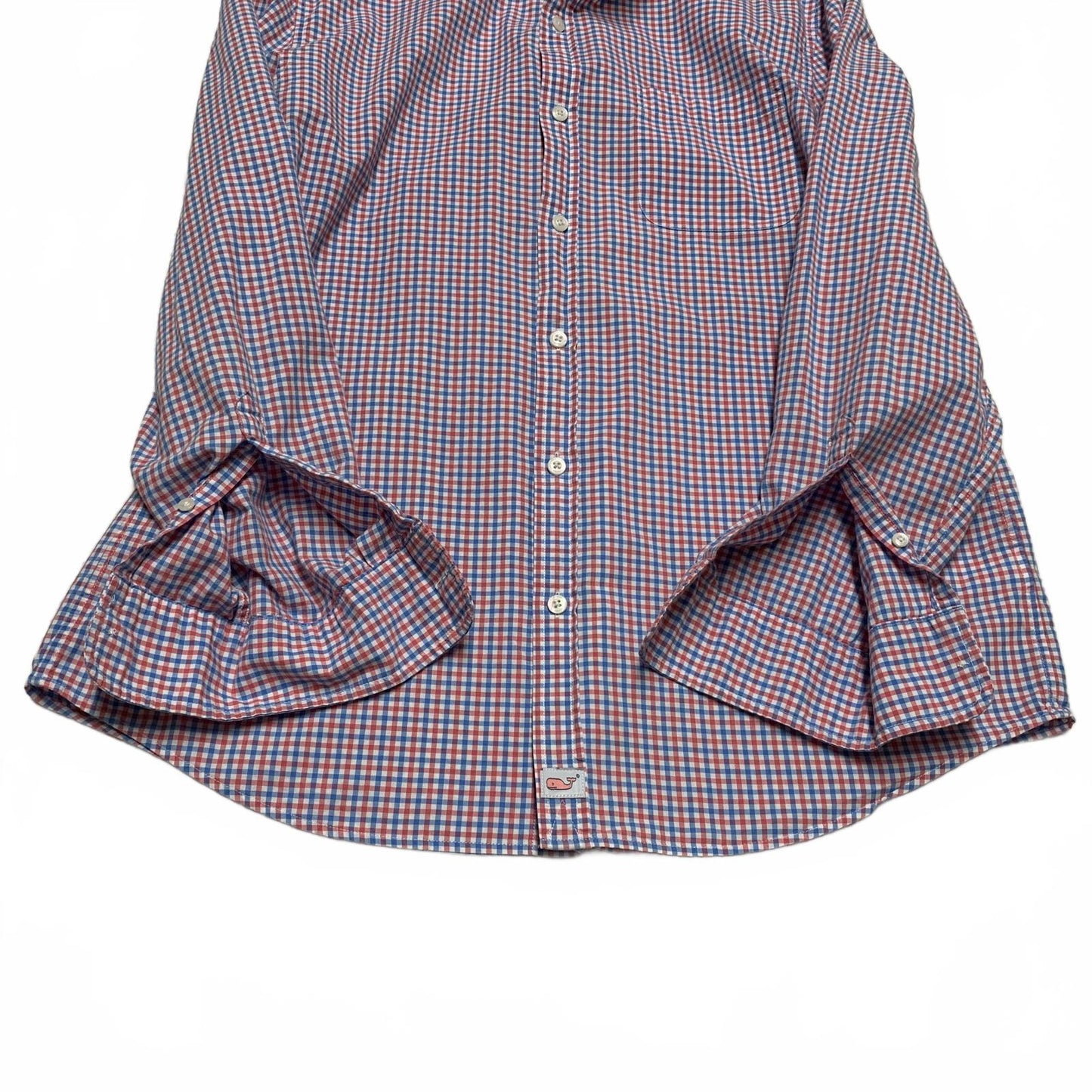 Vineyard Vines Men’s Large Red Blue Check Slim Fit Murray Button Shirt