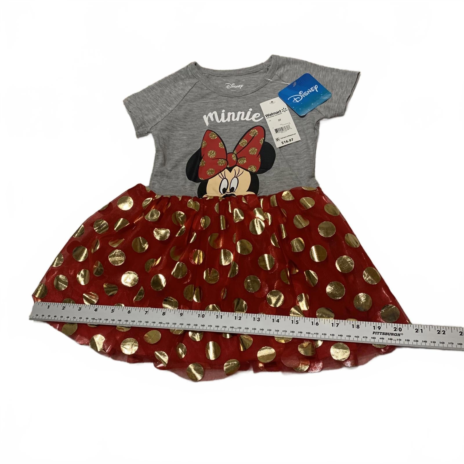 Vestido de Minnie Mouse de Disney para niña, talla 3T, falda tutú con lunares rojos y dorados