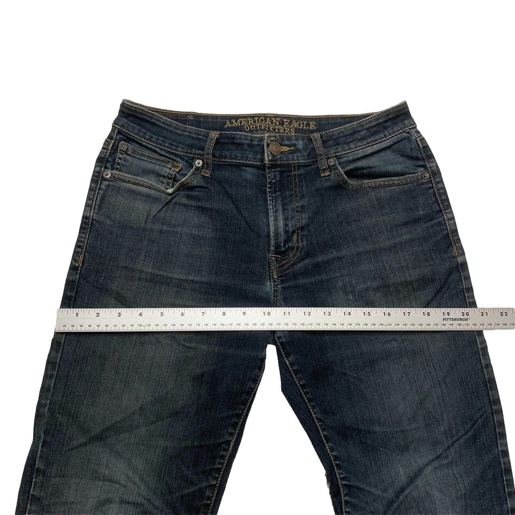 Vaqueros rectos American Eagle Outfitters para hombre, denim flexible con lavado azul oscuro, talla 32/34