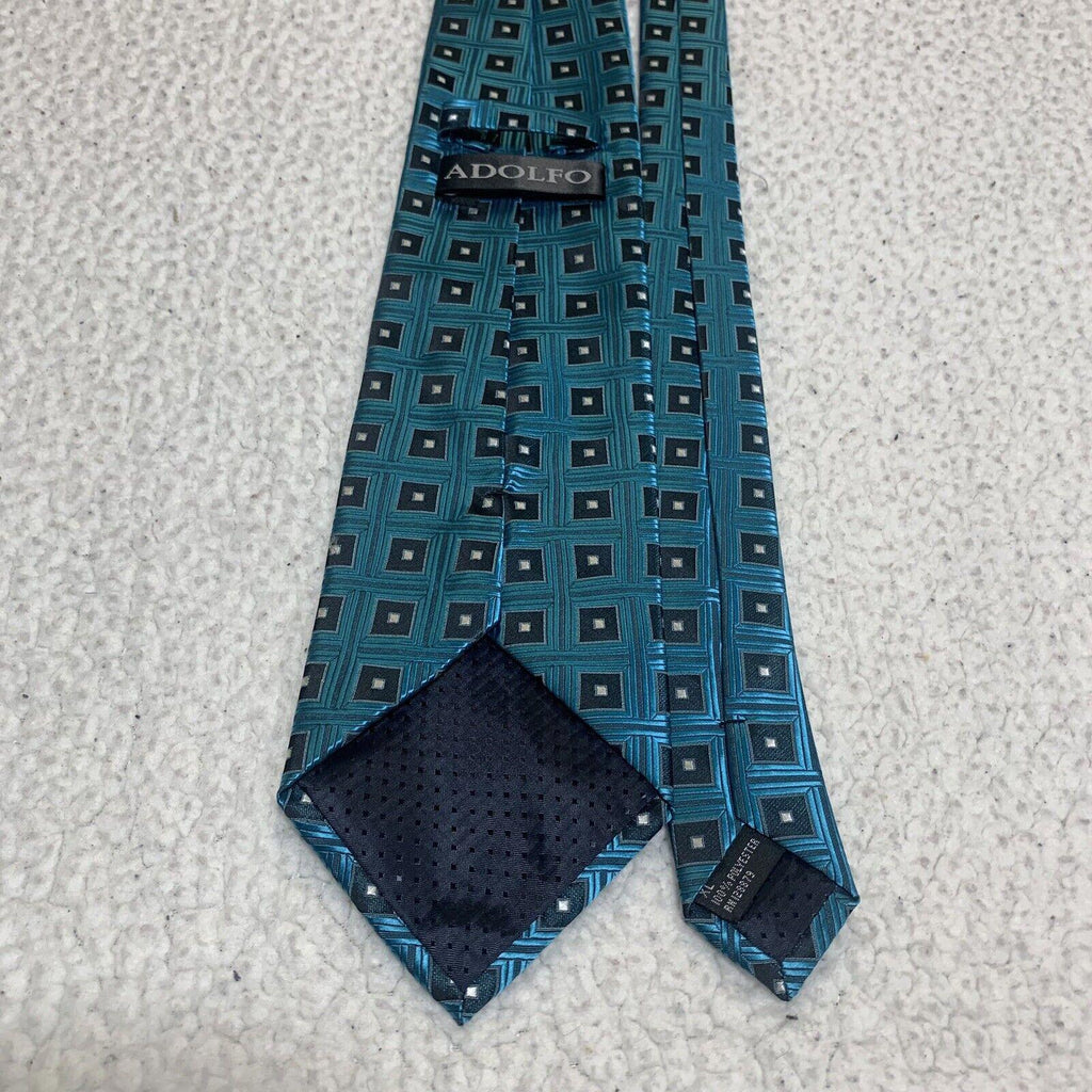 Adolfo Men's Formal Tie Classic Size Turquoise and  Black
