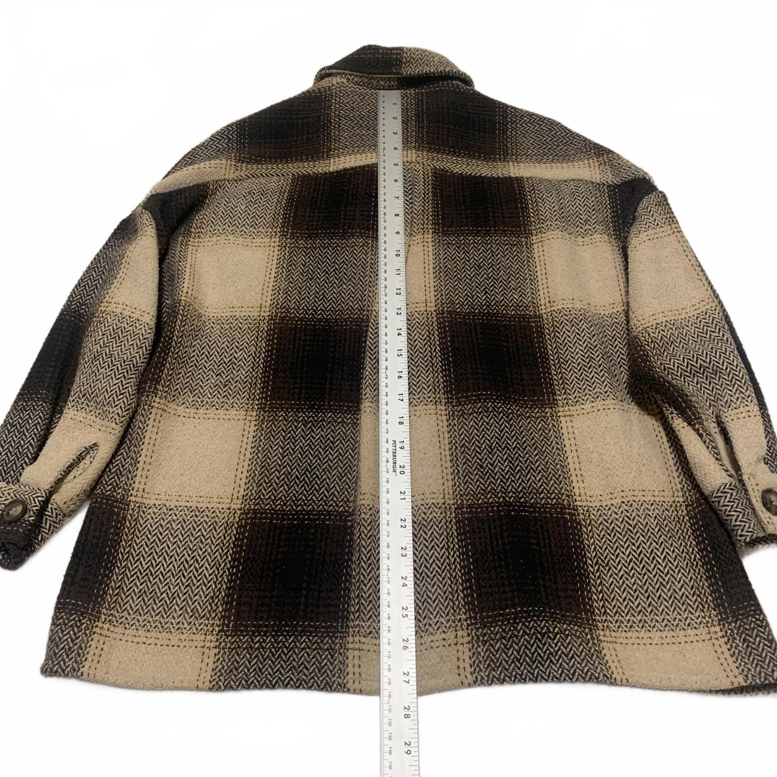 Amaryllis XS Beige Brown Plaid Button-Up Jacket  Cozy Fall Layering Piece