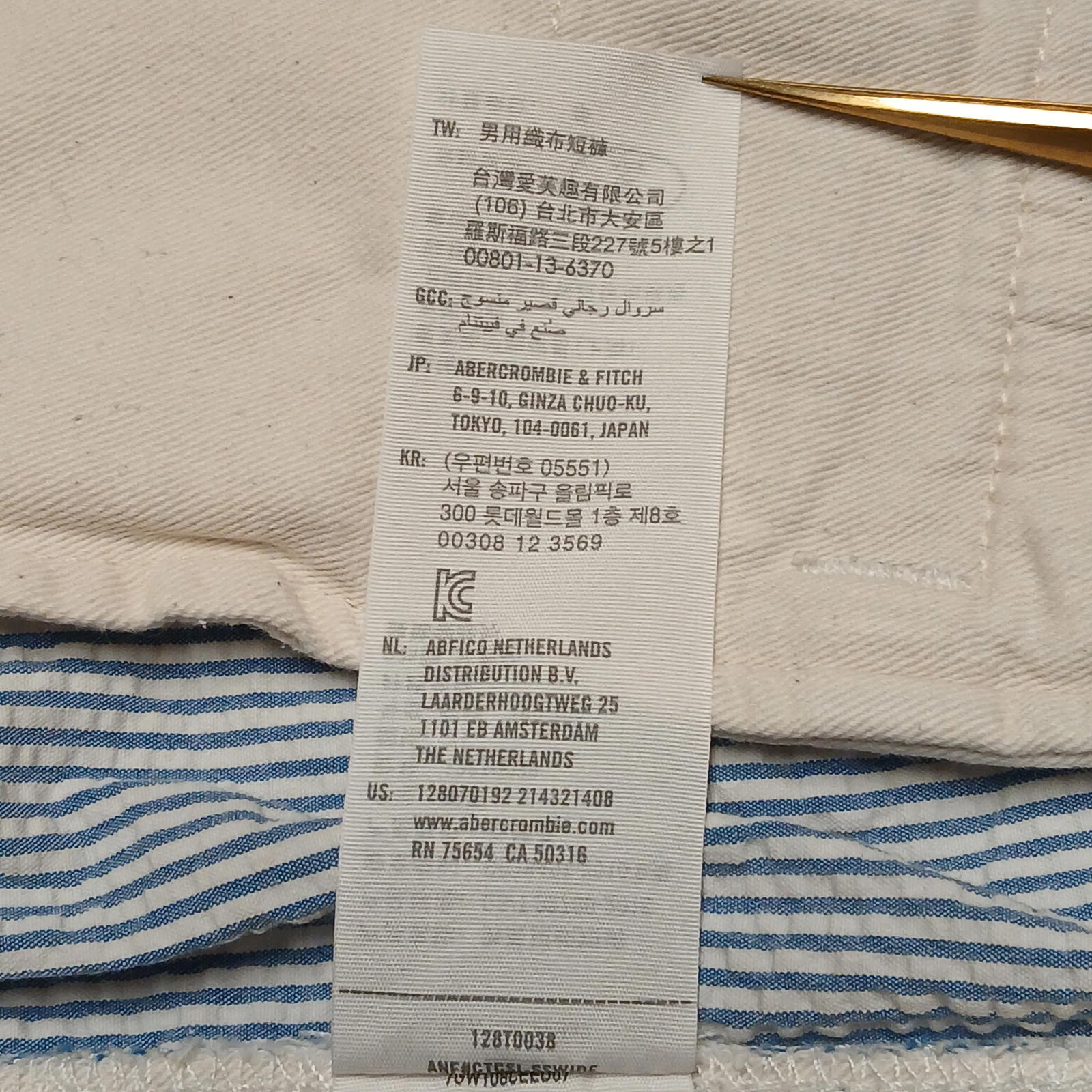 Pantalones cortos chinos a rayas azules y blancas de Abercrombie &amp; Fitch para hombre, talla 31, talla náutica, ancho 30.5