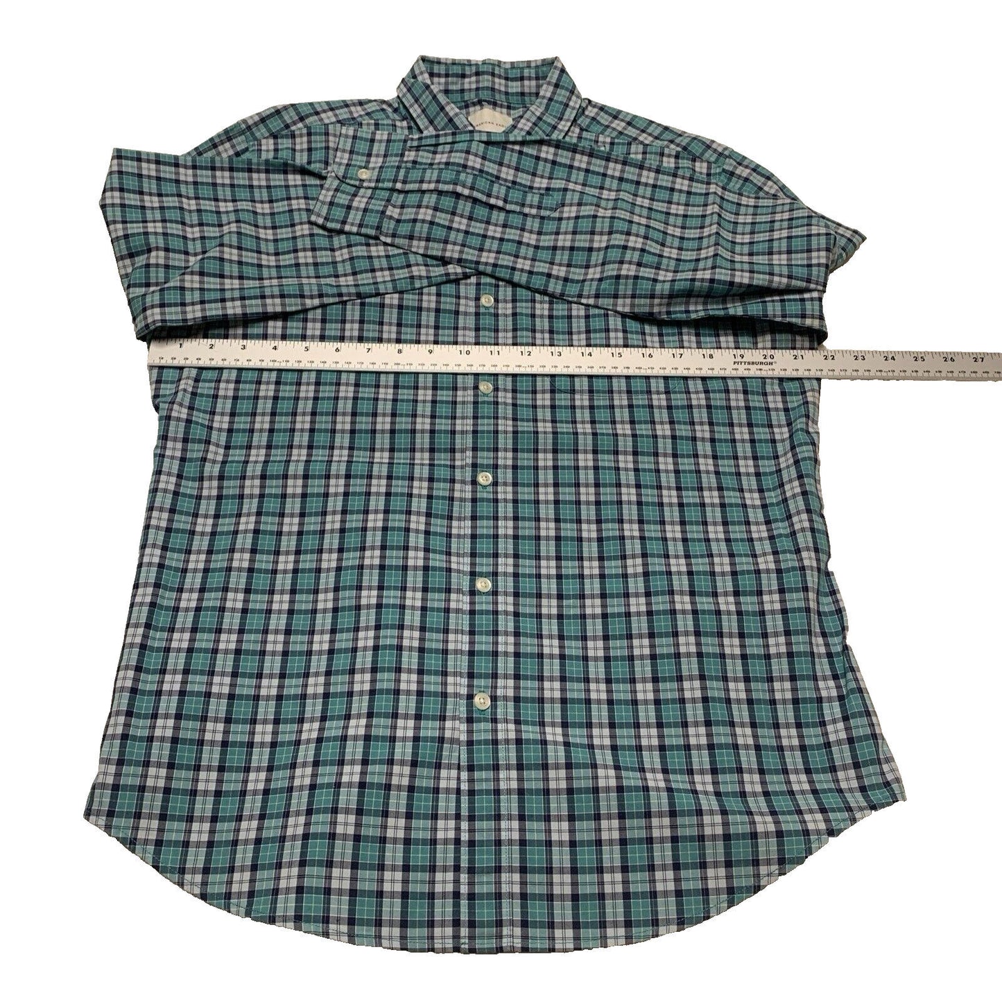 American Eagle Women’s Size Large Teal Blue Button up Shirt Plaid Long Sleeve